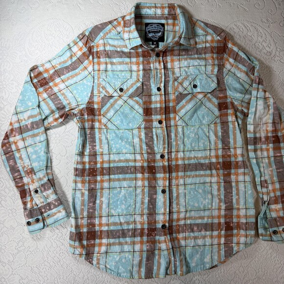 Unknown Tops - Angry Minnow Vintage Flannel Shirt Womens Medium Blue Plaid Wild Child Gypsy
